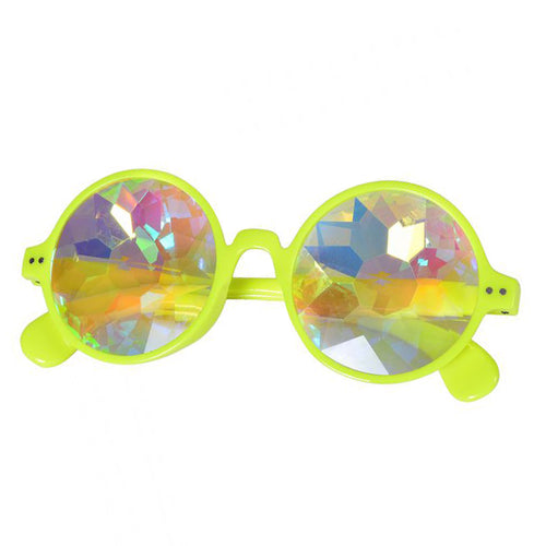 Neon Yellow Round Frame Kaleidoscope Glasses 🔮 (X Range)