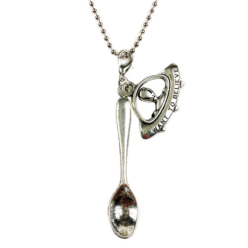 Alien Pendant & Tea Spoon on Silver Ball Chain / Necklace 24