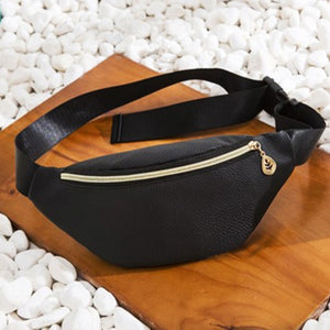 Stylish Litchi Grain Waist Bag with Gold Leaf Zipper - Fish Scale Silver