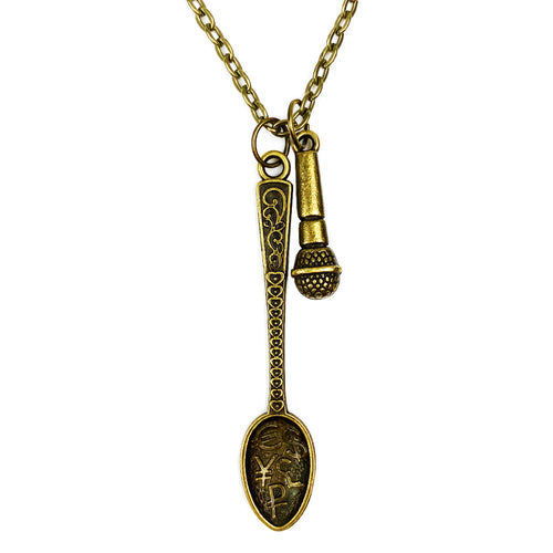 Money Spoon with Microphone 🎤💫  Pendant Chain Necklace - Antique Bronze