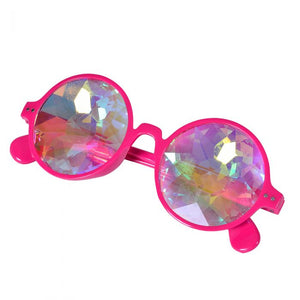 Neon Pink Round Frame Kaleidoscope Glasses 🔮 (X Range)