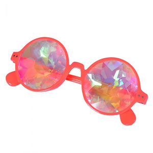 Neon Orange Round Frame Kaleidoscope Glasses 🔮 (X Range)