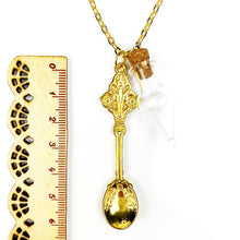 Load image into Gallery viewer, Roman Reef Spoon with Glass Cork Vial Chain Necklace - Gold