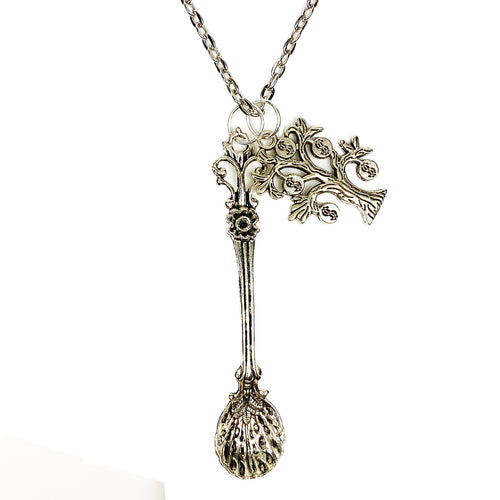 Sophisticated Decadence Spoon with Money Tree 🤑🌲 Chain Necklace - Silver