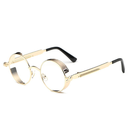 Steaming - Men's Steampunk Party Sunglasses - Gold Frames + Clear Lenses
