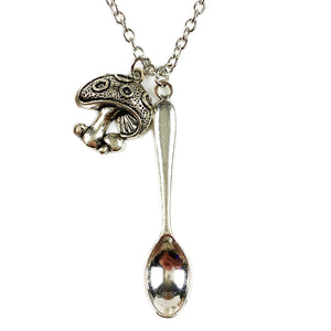 Mushroom Pendant 🍄 Necklace/Chain 24" with Large Silver Tea Spoon 🥄
