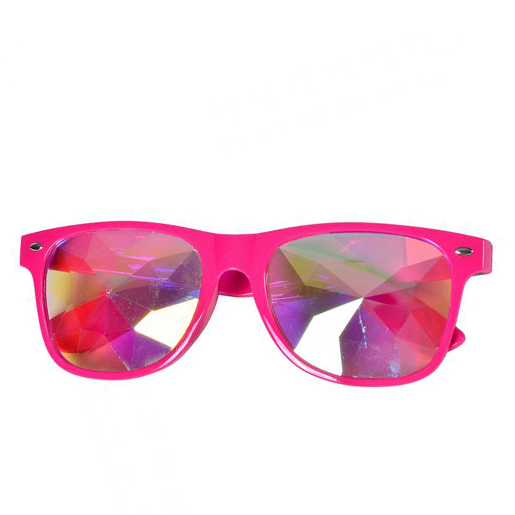 Neon Pink Frame Wayfarer Kaleidoscope Glasses 🔮 (X Range)