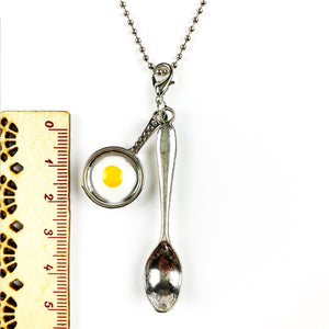 Large Silver Fried Egg Tea Spoon Necklace/Chain 24"