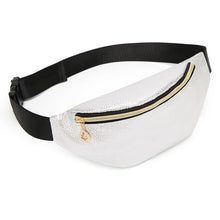 Load image into Gallery viewer, Stylish Litchi Grain Waist Bag with Gold Leaf Zipper - Fish Scale Silver