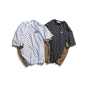 Splice Polka Dot & Leopard Print Men's T Shirt - White