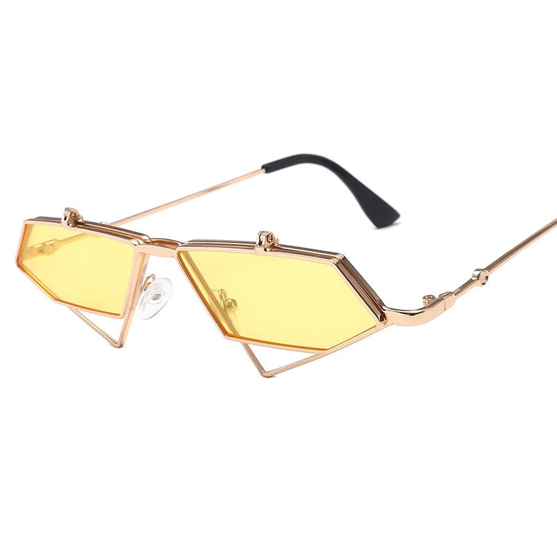 King of Diamonds 👑 – Flip Up Sunglasses – Gold & Yellow
