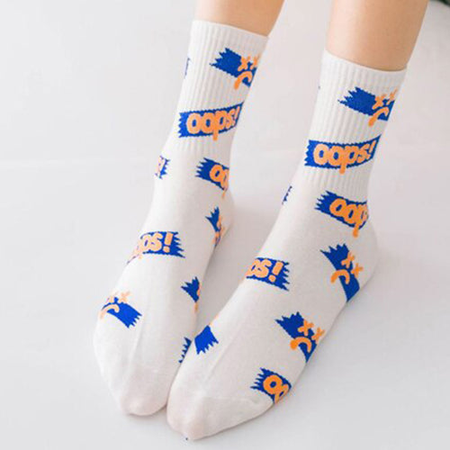 Oops! ❌ Socks - White & Blue